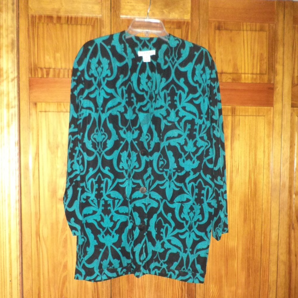 CIGNAL green/black print summer blazer sz M woman's